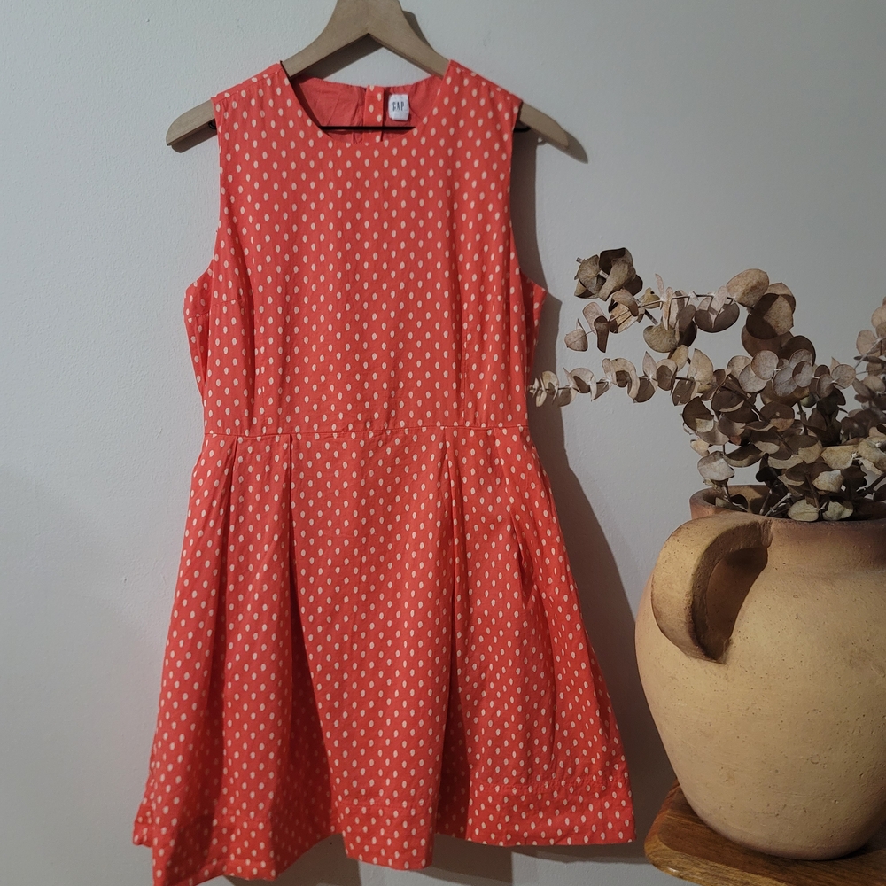 Gap Vibrant Retro Light Pink/ Red Polka Dot Fit & Flare Mini Sz 8P Cotton